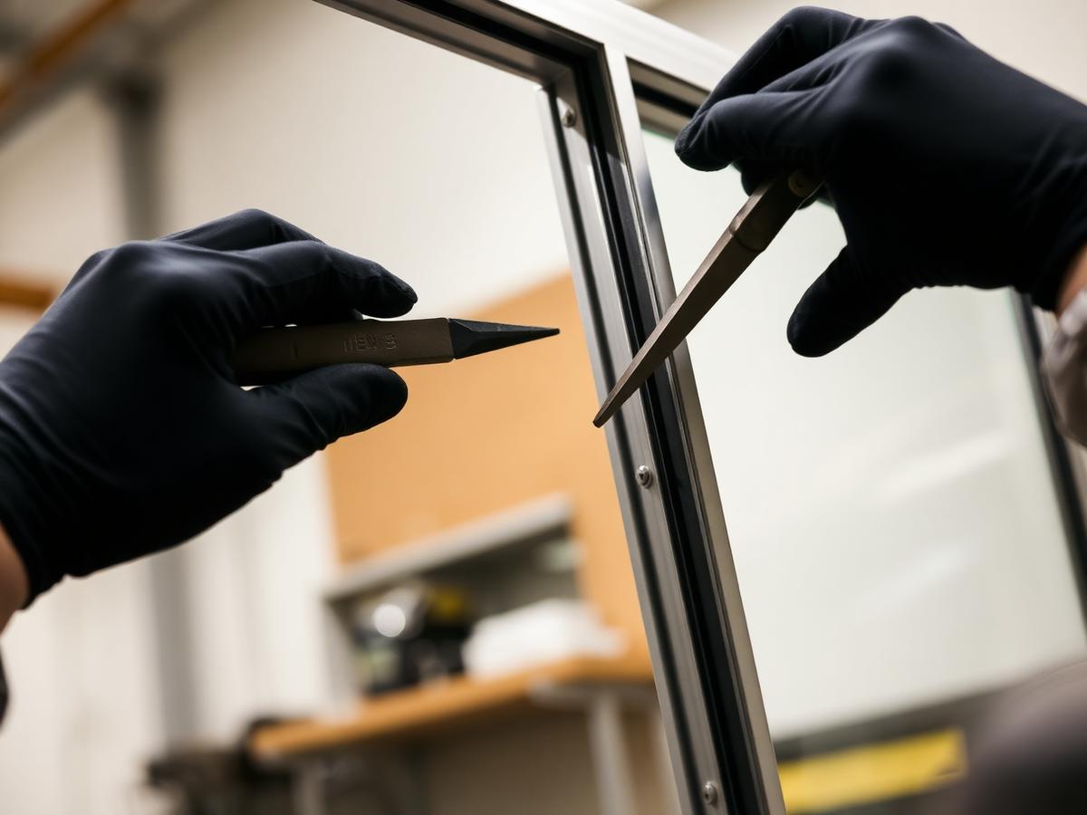 Profissional trabalhando em uma esquadria de alumínio com vidro
